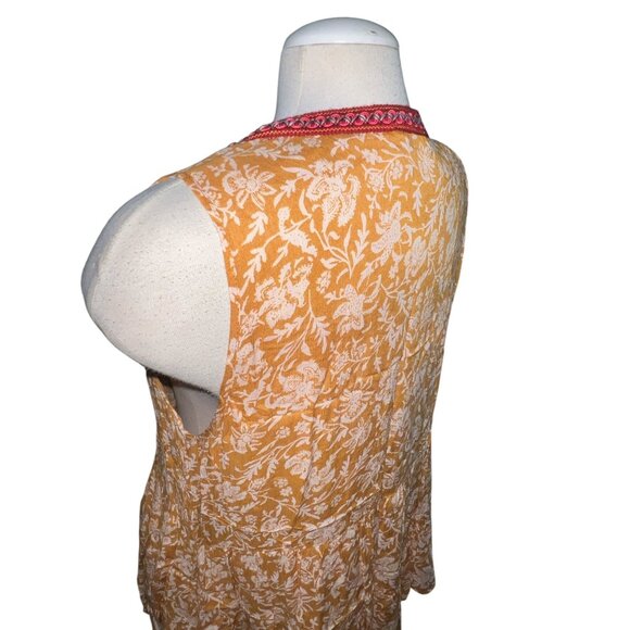 Democracy Sleeveless Boho Floral Top With Red Embroidery Trim Sz Large Womens - Picture 8 of 10